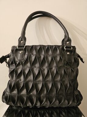 Stylish Textured Black Women's Handbag